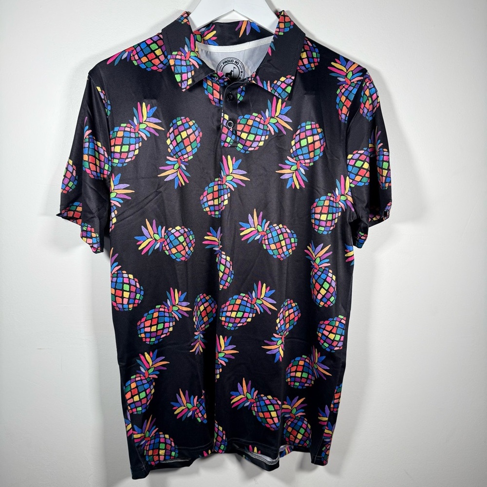 Proud 90 Men’s “Golf Is Fun” Pineapple Print Golf Polo Shirt Size Small